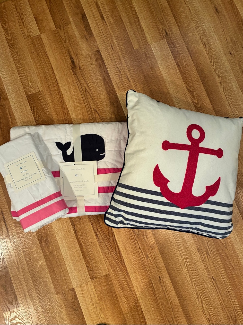 Pottery Barn Baby New Hamptons Quilt Harper Crib Skirt Nautical Nursery Pillow